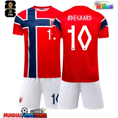 Camiseta Noruega Martin Odegaard #10 Primera Equipación Replica Mundial 2026 para niños mangas cortas (+ Pantalones cortos)